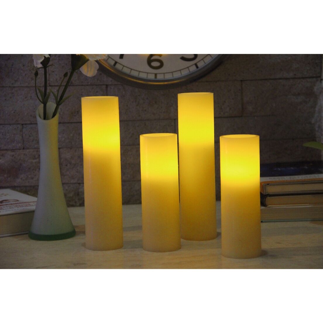 62040000 SET OF 4 FLAMELESS LED WAX CANDLES - DISTRESSED FINISH