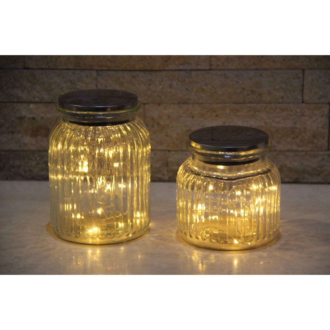 950025 SET OF 2 GLASS JAR WITH 20 LED COPPER WIRE LIGHTS