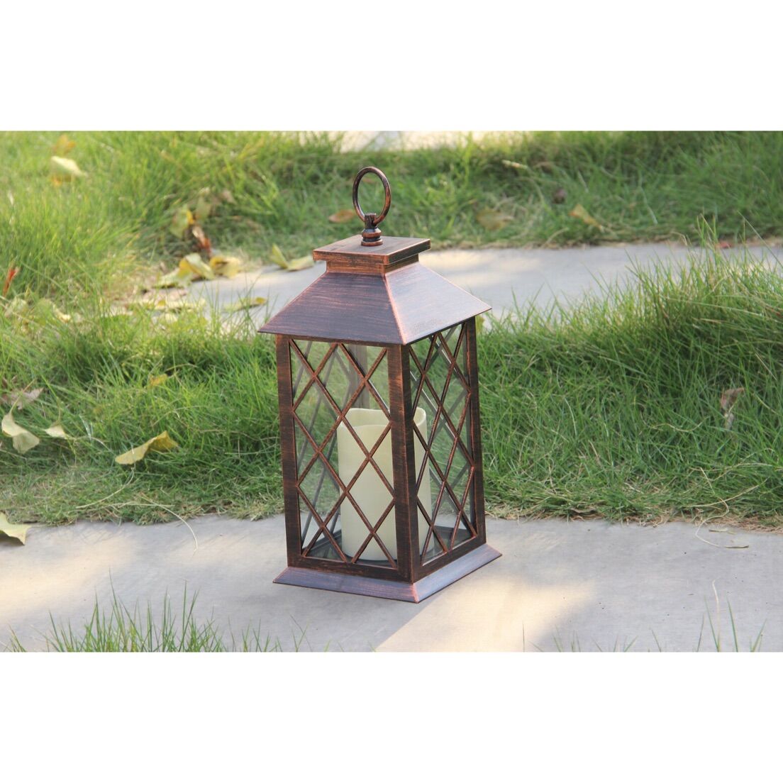 910070 BRONZE DIAMOND PLASTIC LANTERN WITH LED CANDLE