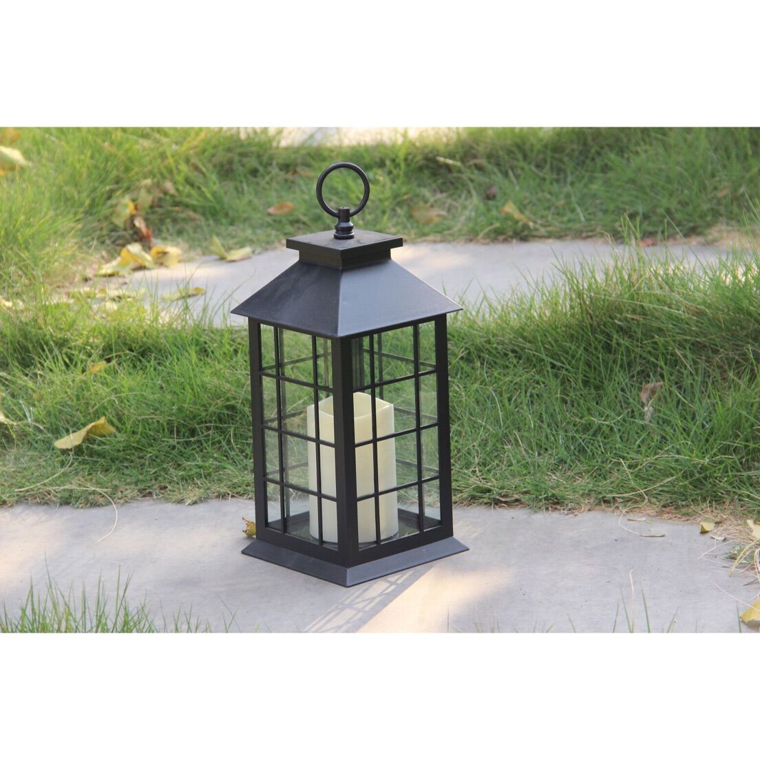 910072 BLACK GRIDDING PLASTIC LANTERN WITH LED CANDLE