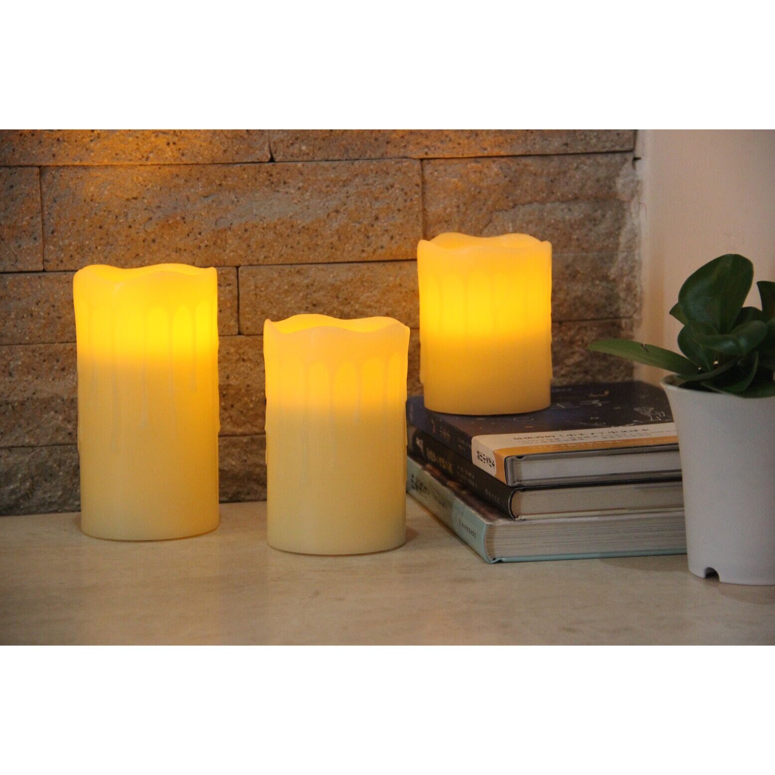 62030002 SET OF 3 FLAMELESS LED CANDLES WITH RIPPING EFFECT