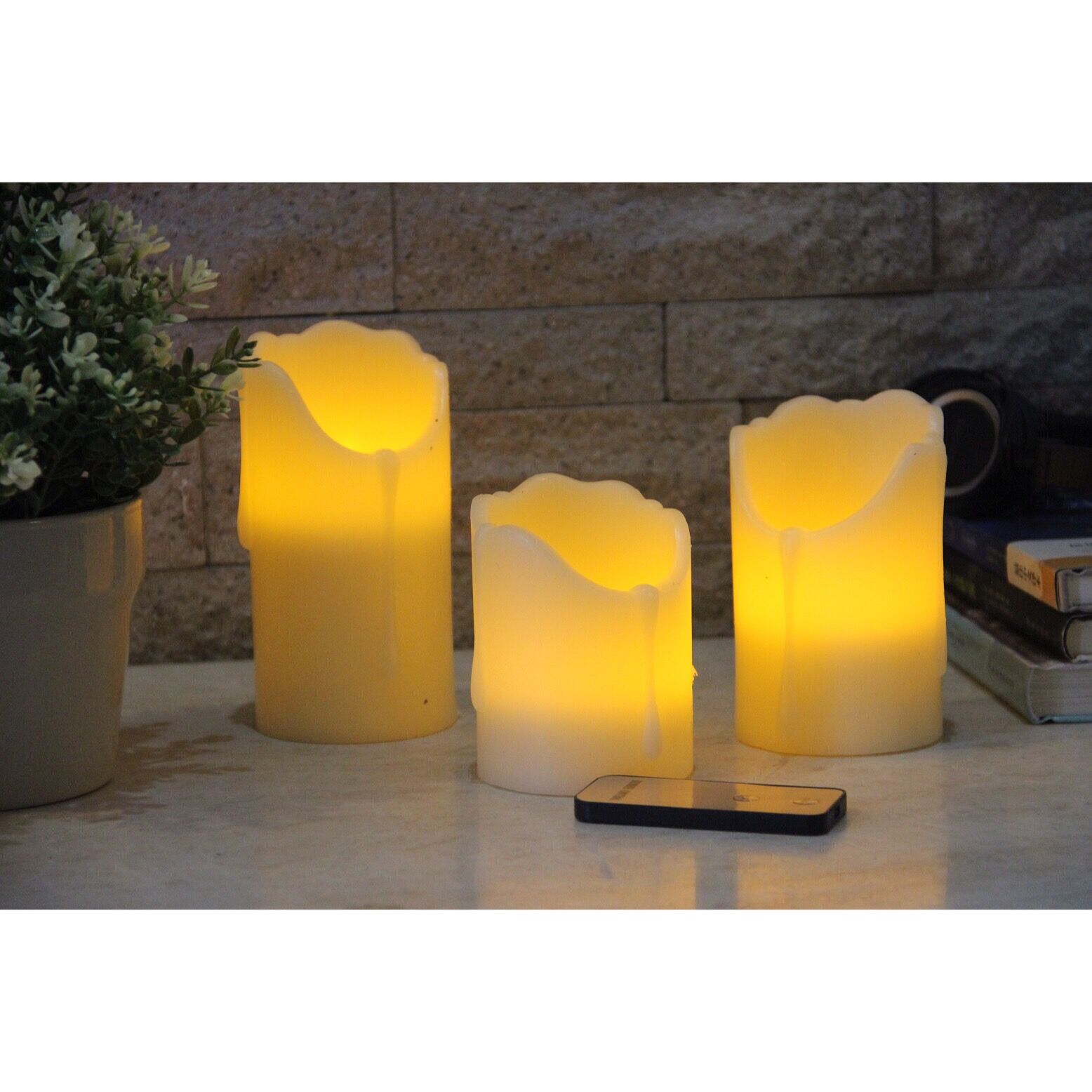62030003R2 SET OF 3 FLAMELESS CANDLES WITH DRIPPING EFFECT