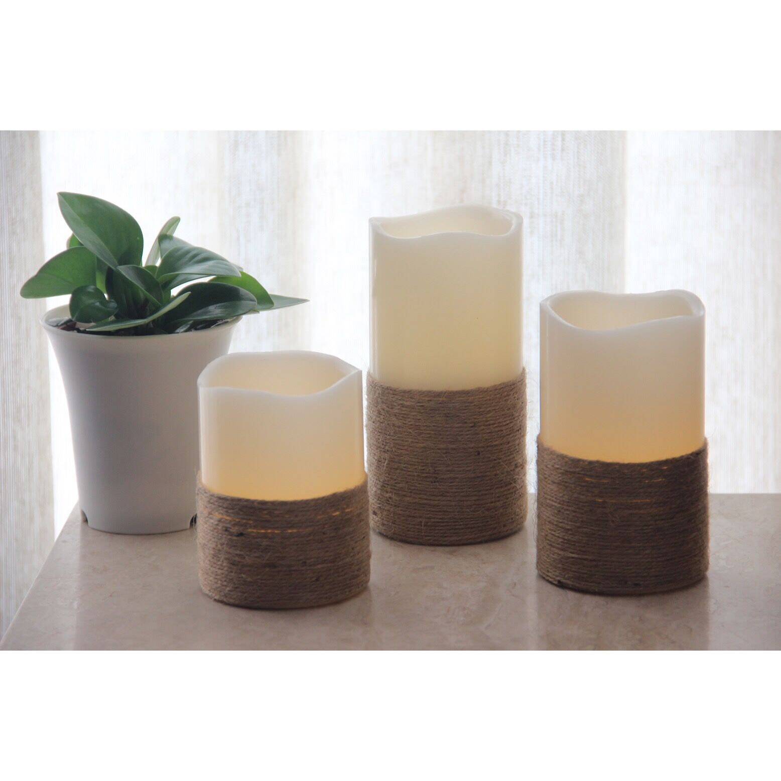 62030016 SET OF 3 FLAMELESS LED CANDLES WITH ROPE