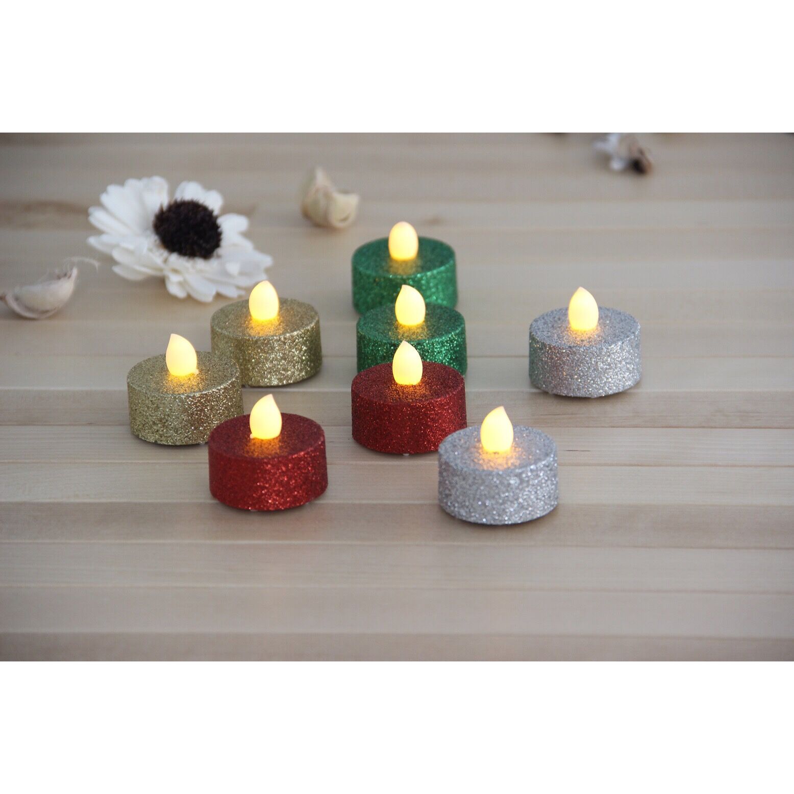 71040007 SET OF 4 FLAMELESS LED TEALIGHT WITH GLITTER