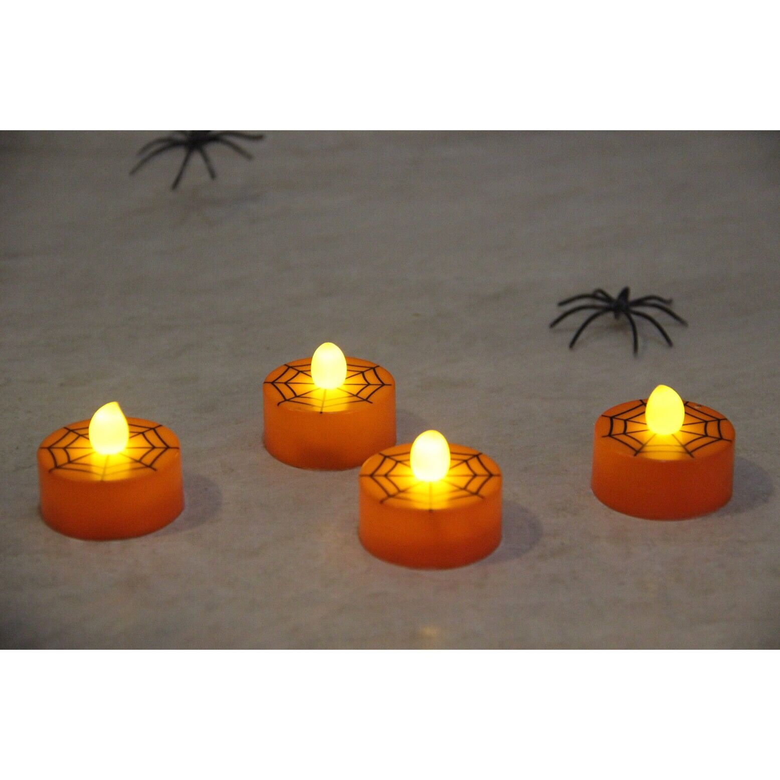 71040009 SET 4 OF SPIDER WEB PRINTING TEA LIGHTS