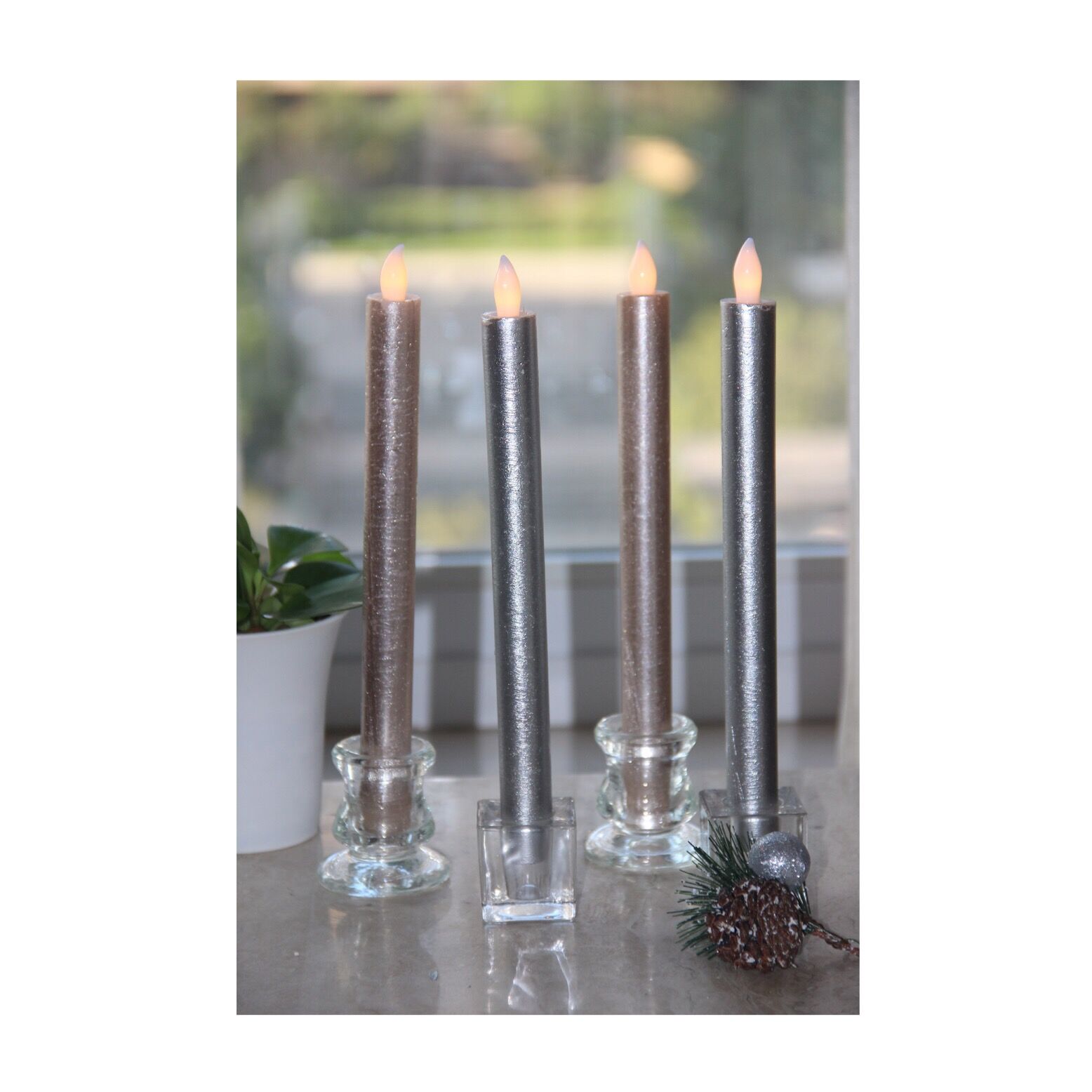 63020051 2 PACK LED WAX TAPER CANDLES WITH METALLIC FINISH