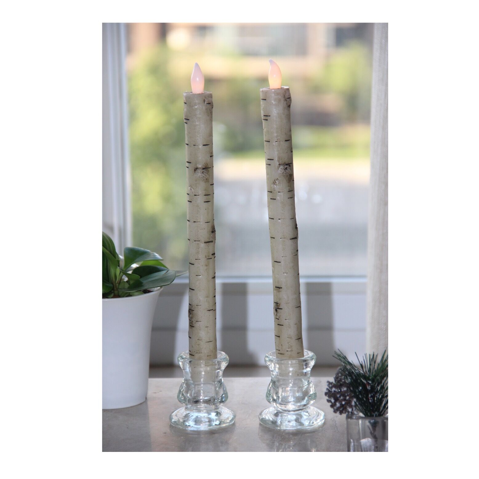 63020057 2 PACK BIRCH BARK EFFECT WAX LED TAPERS