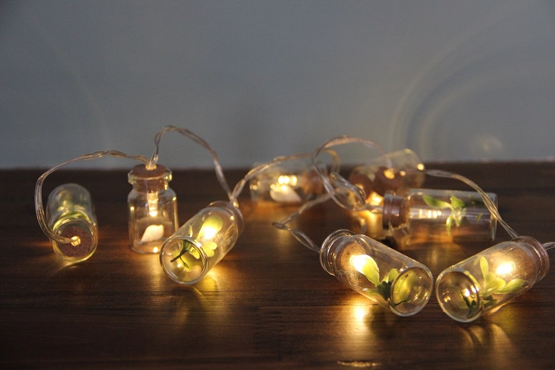 960166 10 LED GLASS BOTTLE STRING LIGHT WITH TINY ORNAMENTS INSIDE