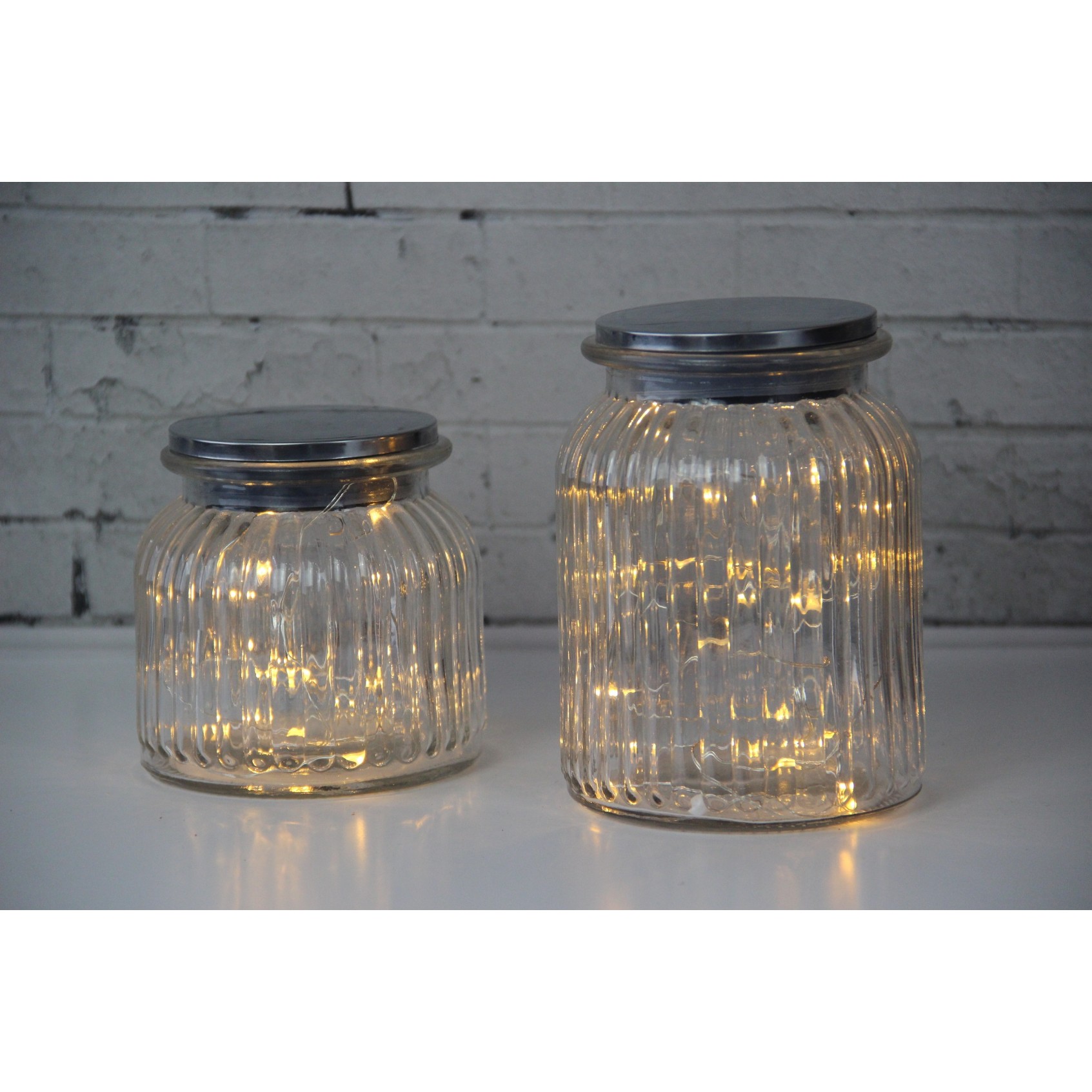 950025 SET OF 2 GLASS JAR WITH 20 LED COPPER WIRE LIGHTS