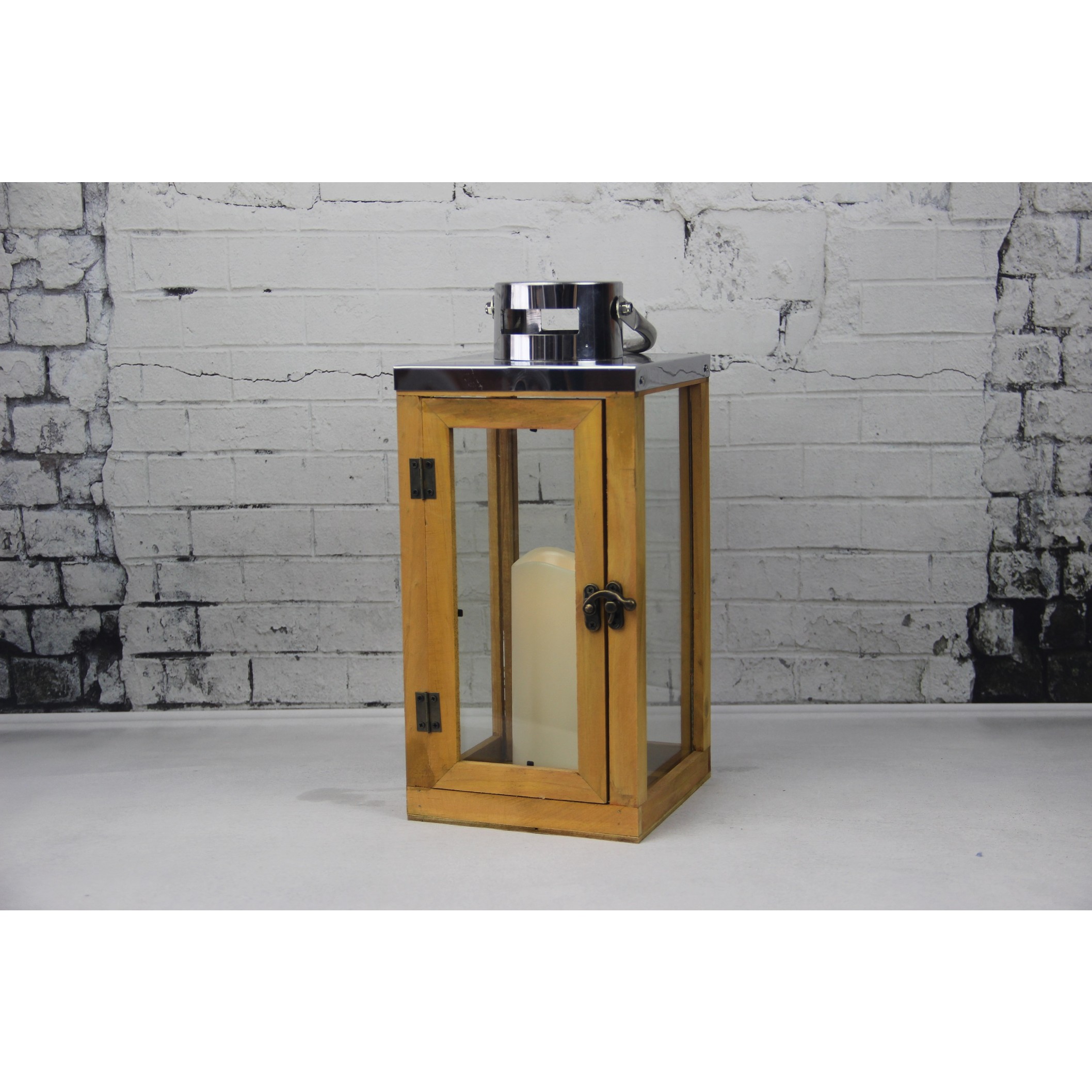 910296 SQUARE WOODEN LANTERN