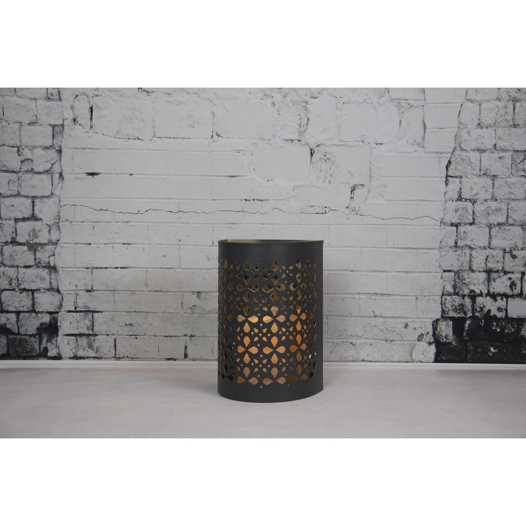 910309 DARK GREY&GOLDEN METAL PATTERN WALL LANTERN