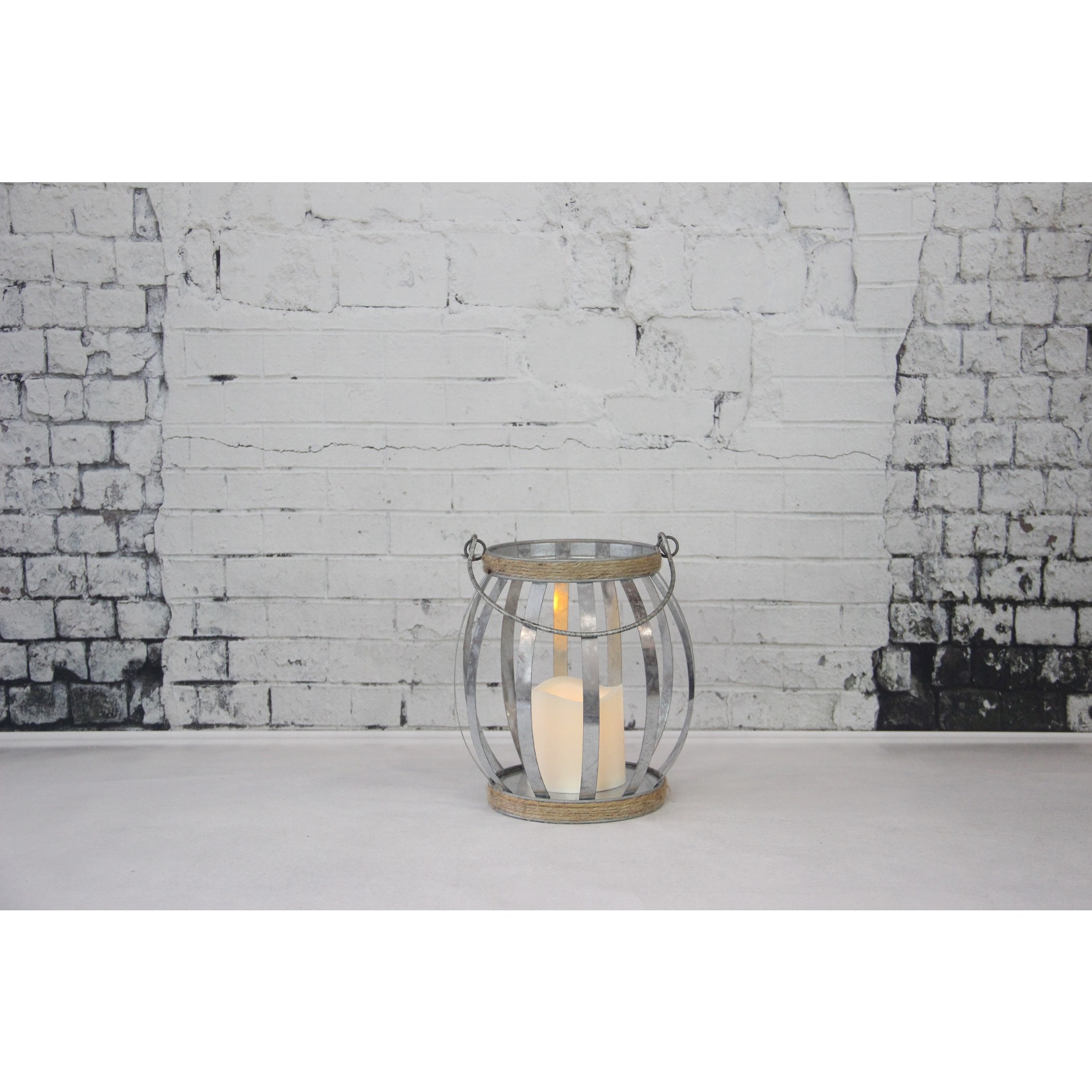 910254 IRON STRIP LANTERN WITH LED CANDLE