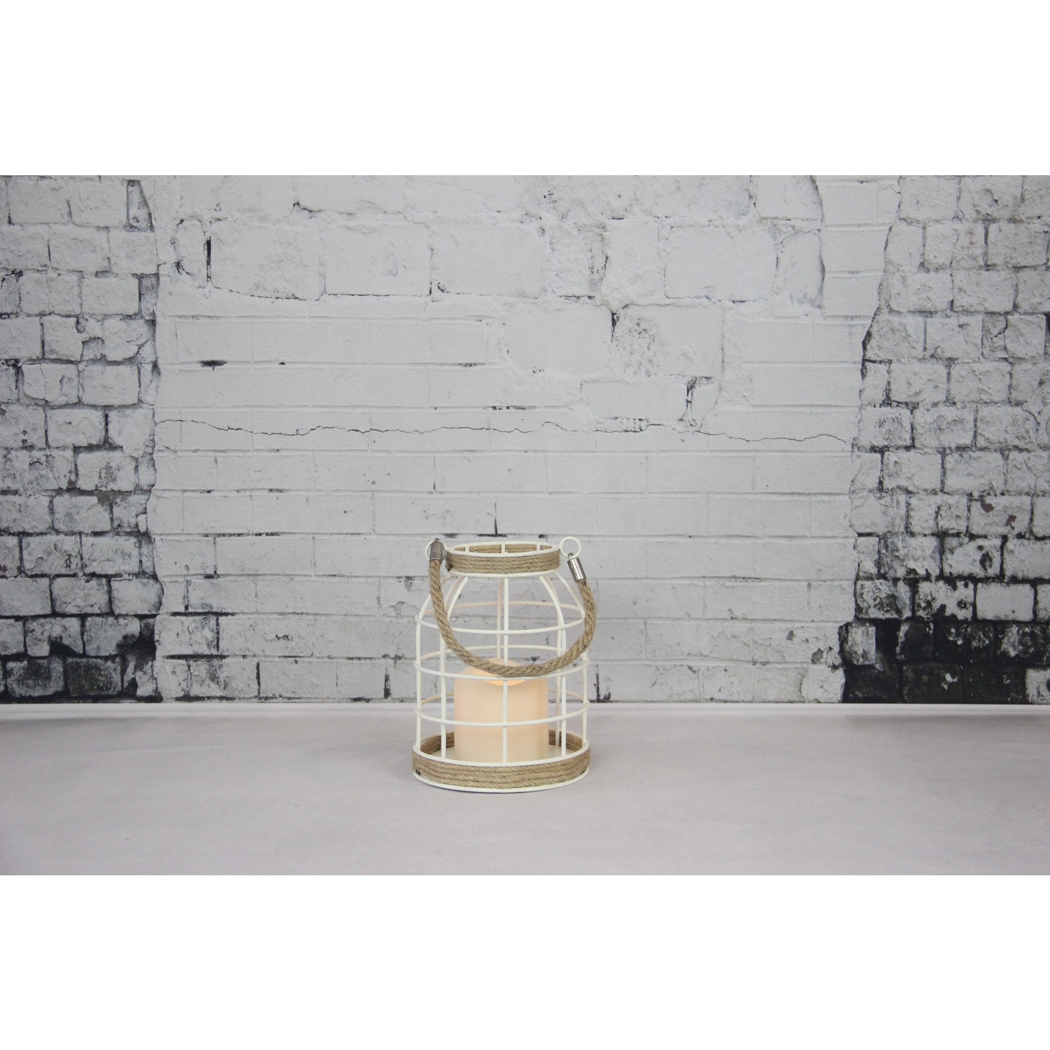 910255 METAL CANDLE LANTERN WITH ROPE HANDLE