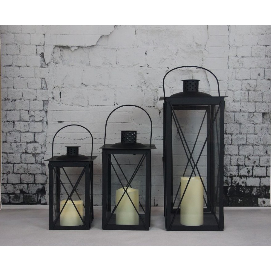 Thumbnail image for910199 BLACK METAL LANTERN WITH LED PLASTIC CANDLE: 